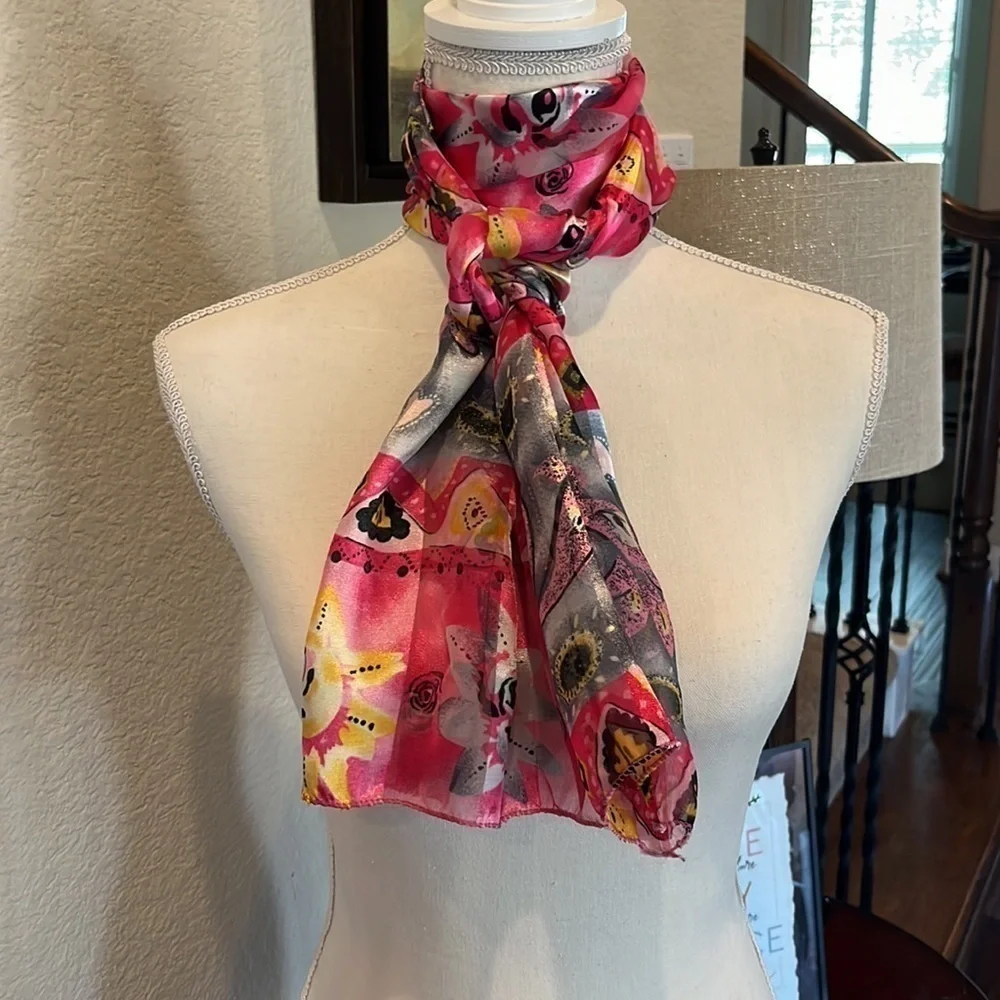 Pink and Black Yellow Bright Vibrant Scarf Barbie Pink Semi Sheer